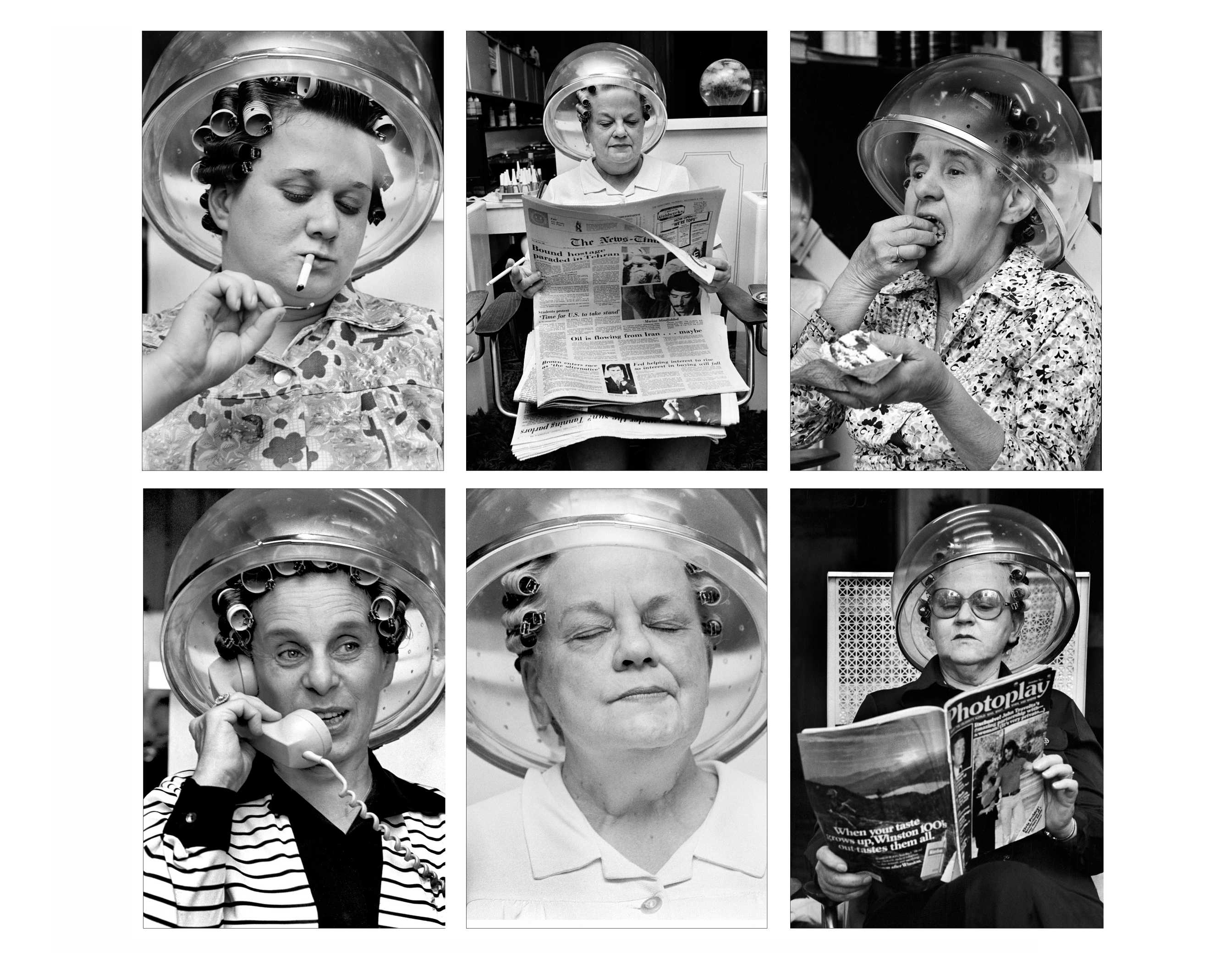 Life under under the hairdryers at Carol's Style Shop on Main Street in Danbury. 1979